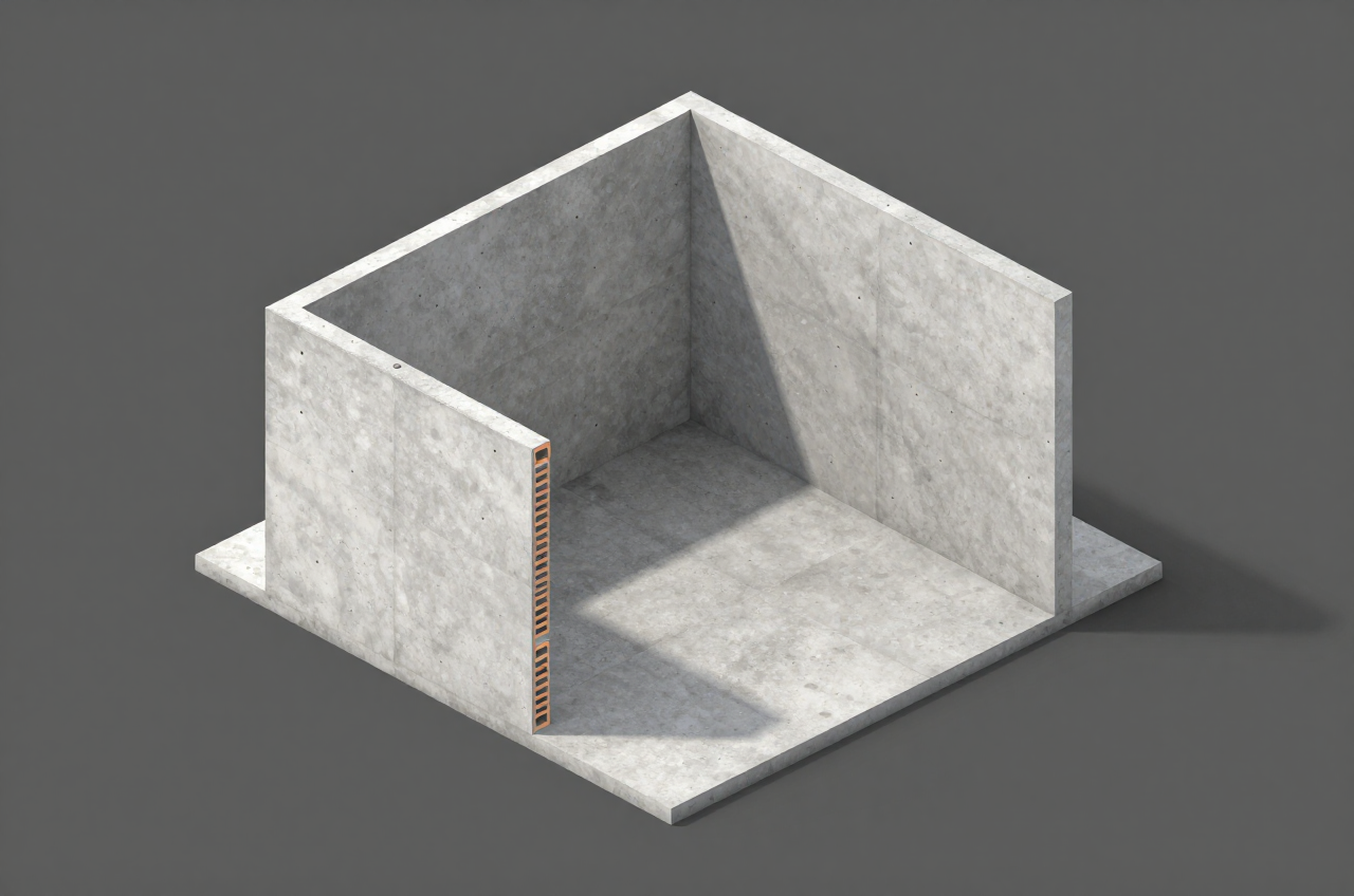 전단벽과 슬래브 배치를 보여주는 3D 모델