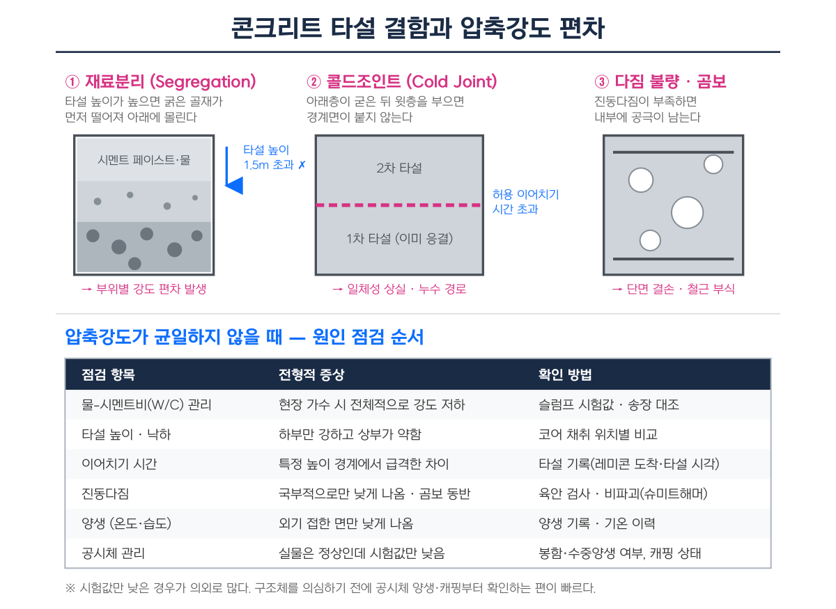 콘크리트 타설 결함과 압축강도 편차