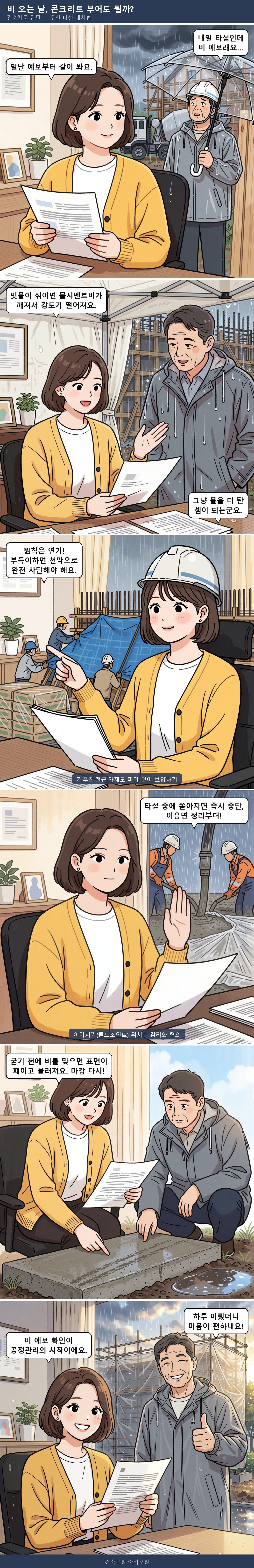 비 오는 날 콘크리트 부어도 될까 - 우천 타설 대처법 웹툰
