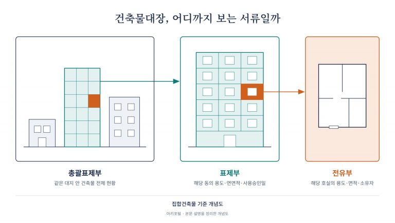 총괄표제부·표제부·전유부 범위 구조도