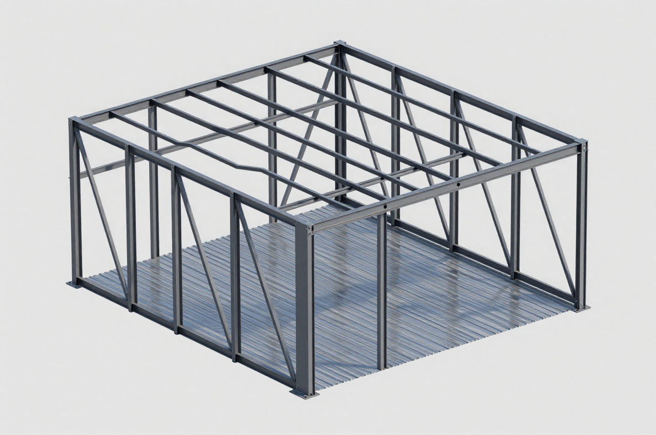 철골 가새와 데크플레이트 3D 모델