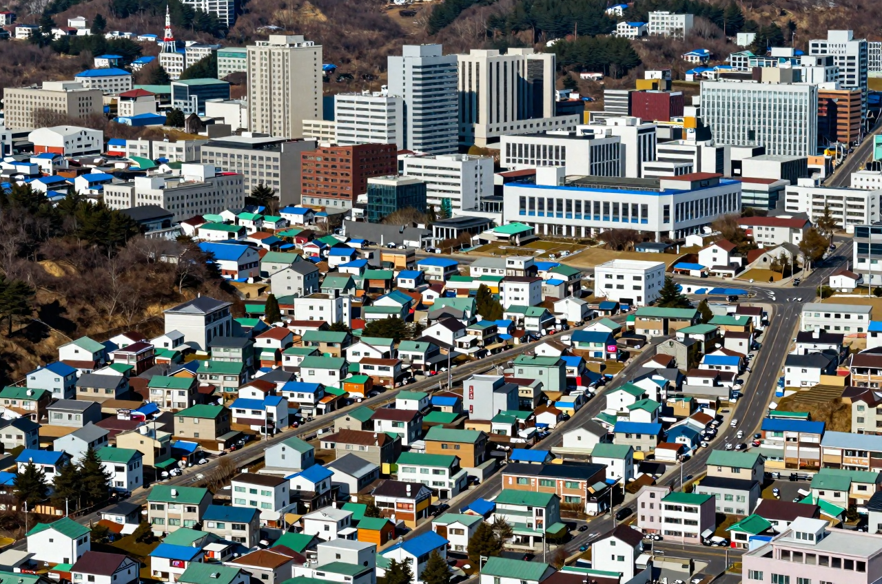 주거지역과 상업지역이 섞인 도시 항공 조감