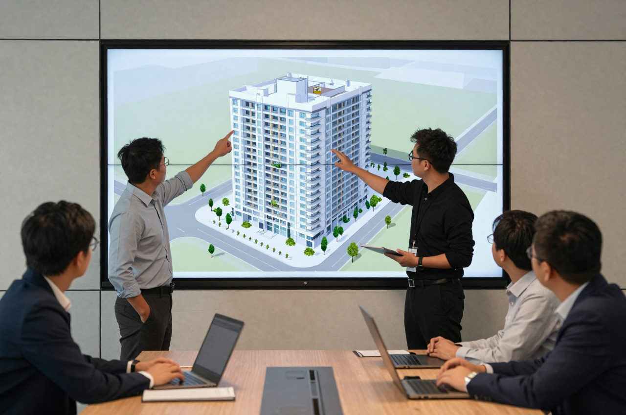 통합 모델을 함께 보며 간섭을 조정하는 BIM 조정회의