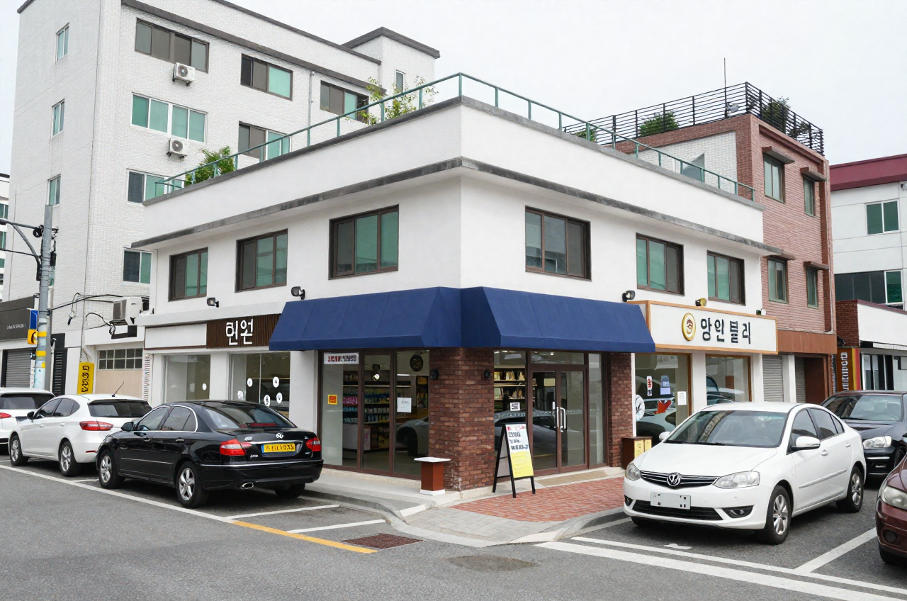 주거지역에 자리한 소규모 근린상가 건물