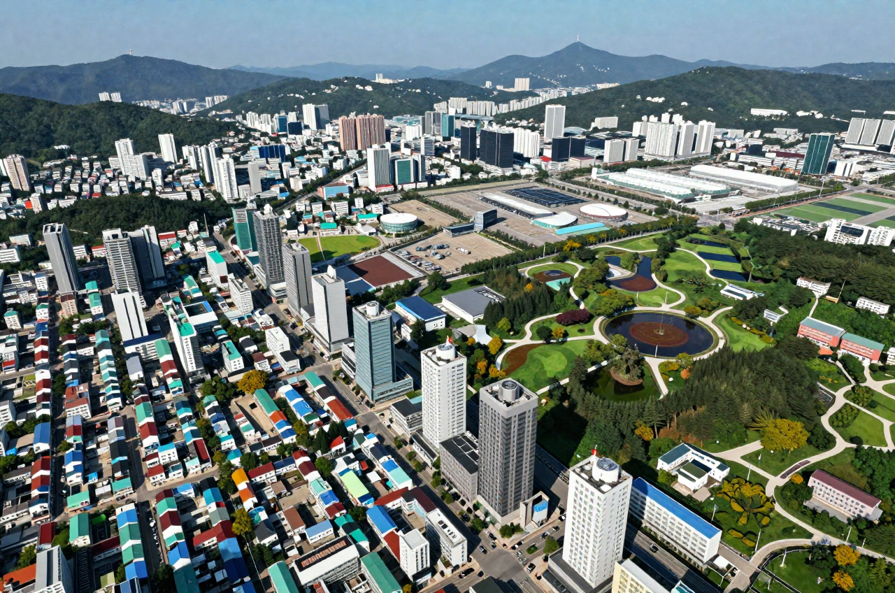 주거·상업·공업·녹지가 나란히 배치된 도시 항공 전경