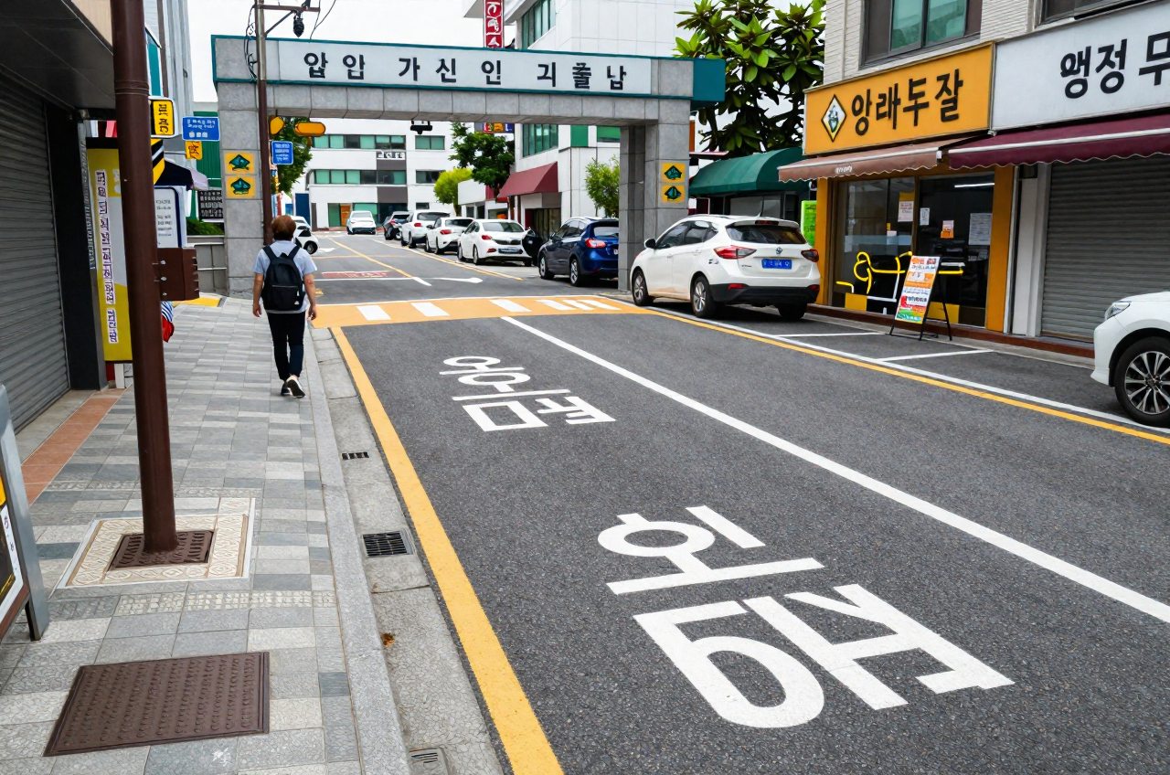 학교 정문 옆 거리와 이격 구역