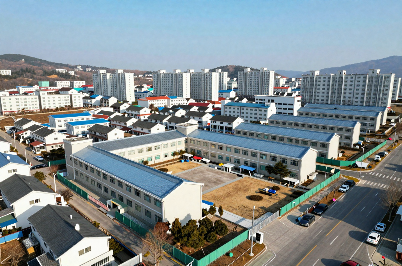 학교 경계와 인근 건물 사이 거리를 보여주는 전경