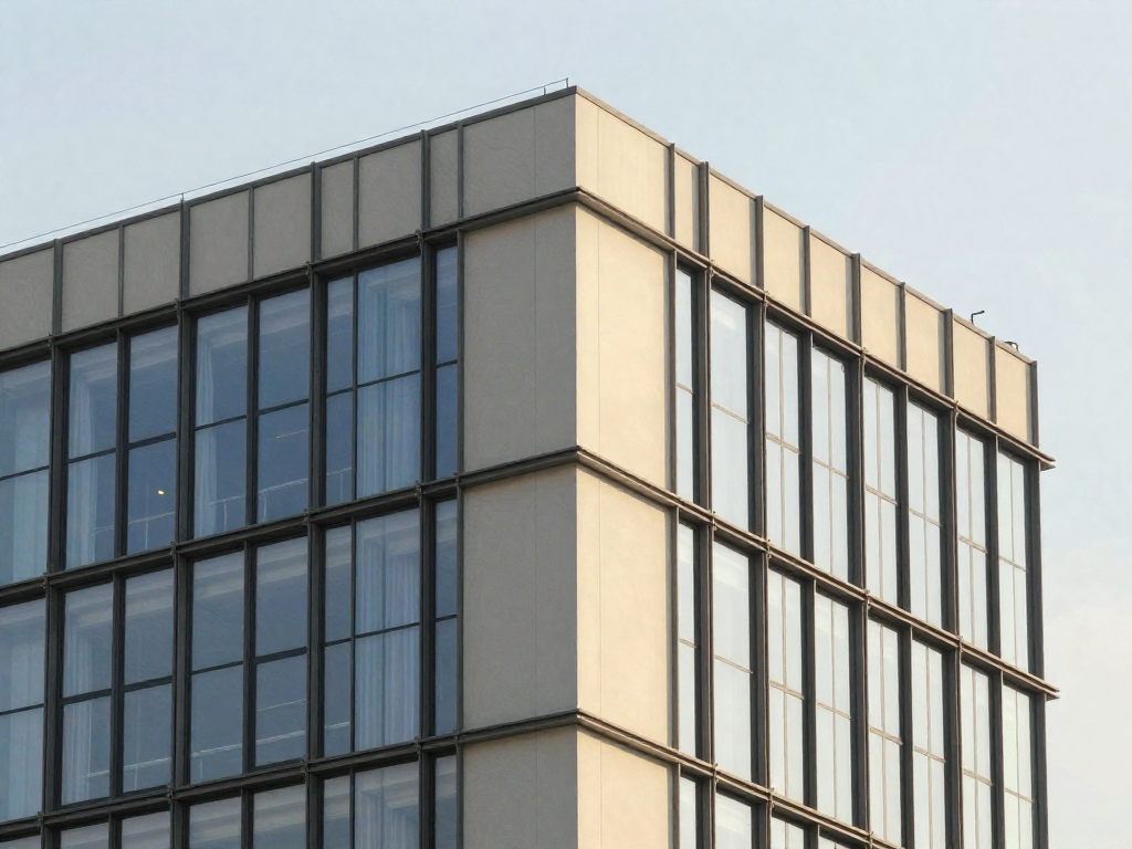 커튼월(Curtain Wall) 관련 개념을 보여 주는 자체 제작 예시 이미지 1