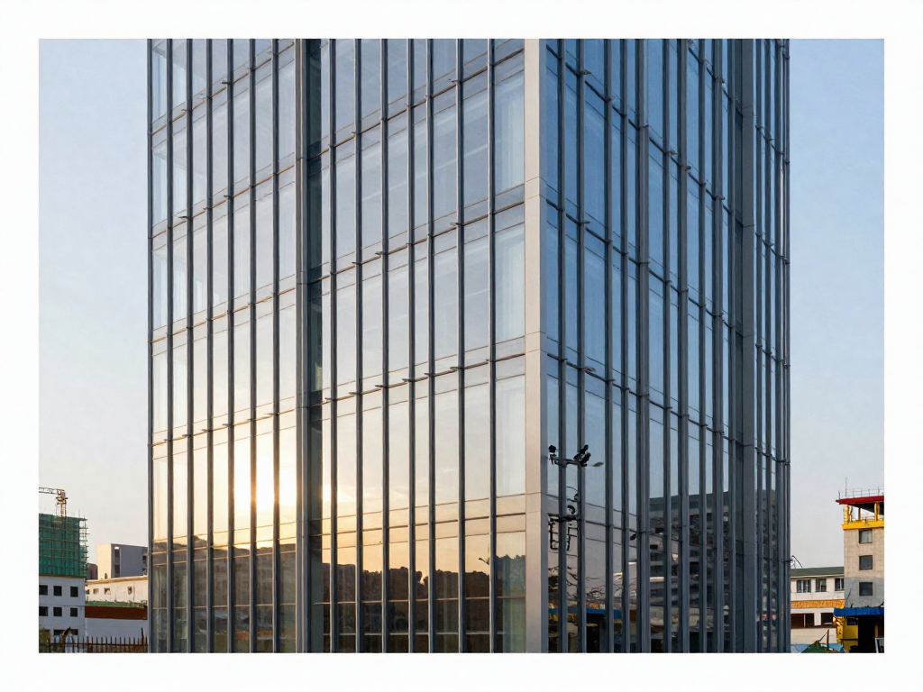커튼월(Curtain Wall) 관련 개념을 보여 주는 자체 제작 예시 이미지 2